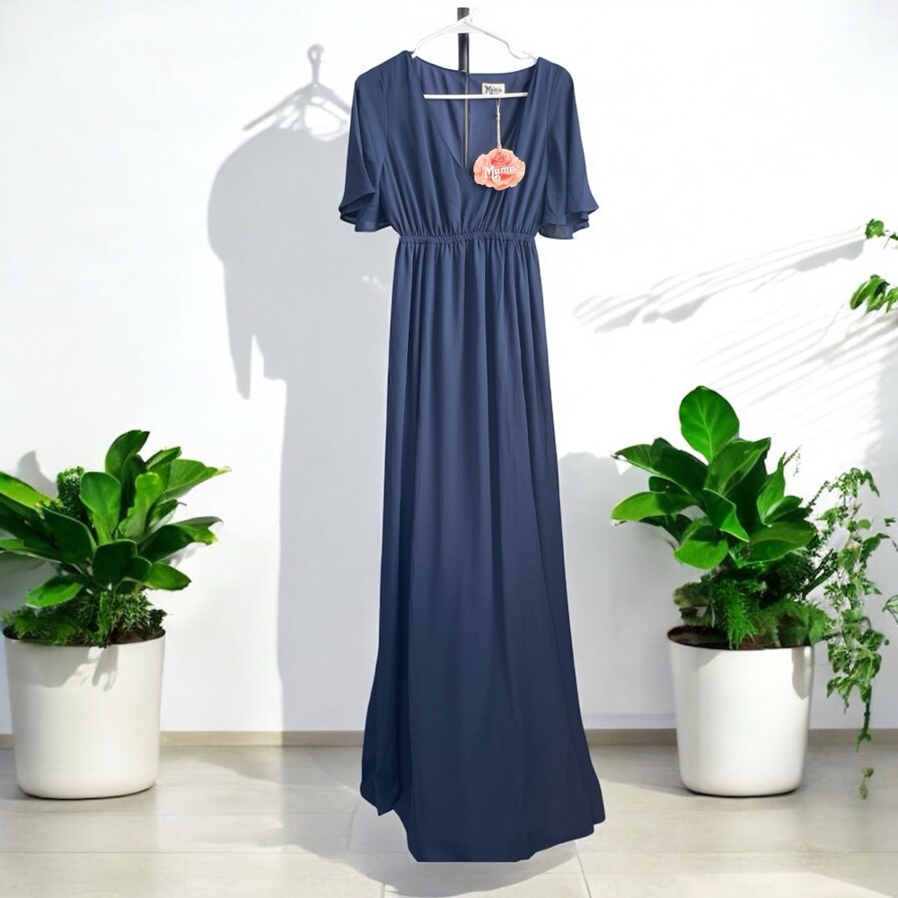 Show Me Your MuMu Blue Flutter Sleeve Gown